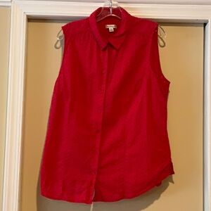 Croft & Barrow Red Sleeveless Eyelet  Button Down Sleeveless  XL Shirt
